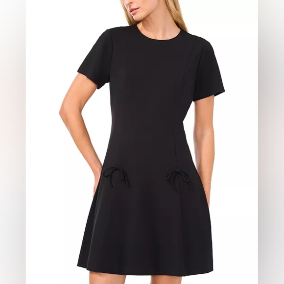 CeCe Women's Short-Sleeve Fit & Flare Bow-Trim Dress Size 12 - Picture 1 of 8